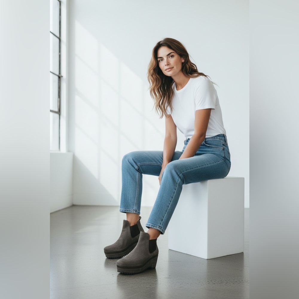 Pedro Garcia Gunmetal Gray Suede Booties Size 38 Like New platform Chelsea look